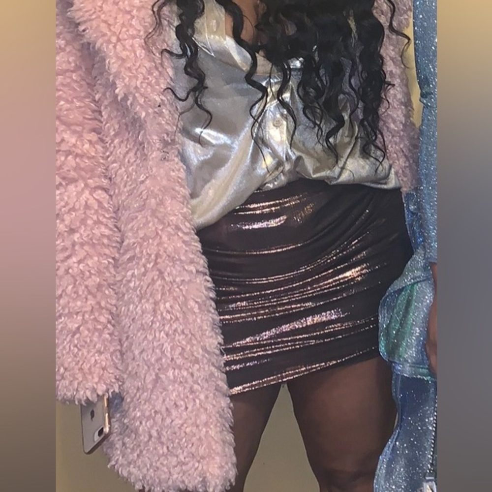 Metallic eggplant mini skirt